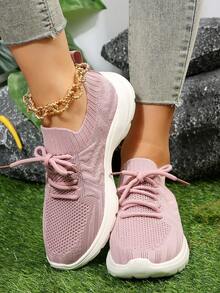 Fashion Knitted Breathable Sports Shoes, Outdoor Comfortable Sneakers - Pink - View 7