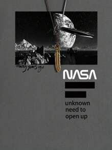 Manfinity LEGND Men Plus Slogan Graphic Sweatshirt & Drawstring Waist Sweatpants - Multicolor - View 5