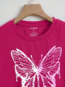 INAWLY Camiseta crop con estampado de mariposa - Rosa Fucsia - Ver 5