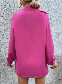 SHEIN Essnce 翻蓋口袋落肩袖襯衫&短褲 - 玫紅色 - 查看 2