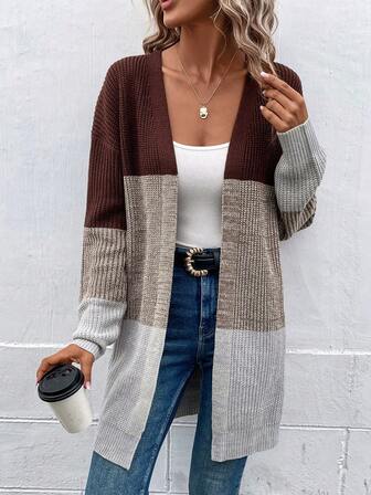 Colour Block Drop Shoulder Duster Cardigan