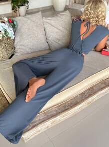 SHEIN Ca-vát Backless tay cánh Bộ giản dị - Màu xanh hải quân - Xem 1