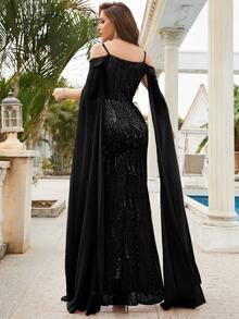 挖肩亮片正式洋裝 - 黑色 - 查看 3