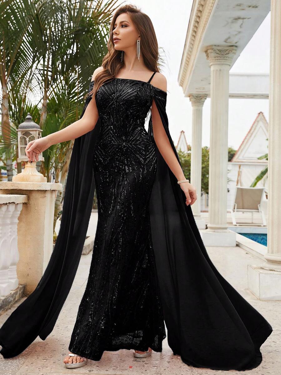 挖肩亮片正式洋裝