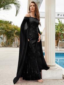 挖肩亮片正式洋裝 - 黑色 - 查看 4