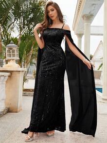 挖肩亮片正式洋裝 - 黑色 - 查看 5