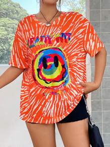 SHEIN Coolane 大碼表情&字母圖案落肩T恤 - 彩色 - 查看 4