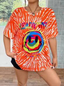 SHEIN Coolane 大碼表情&字母圖案落肩T恤 - 彩色 - 查看 7