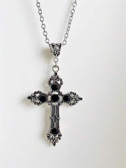 Goth 1pc Fashion Zinc Alloy Cross Charm Necklace For Women For Daily Decoration