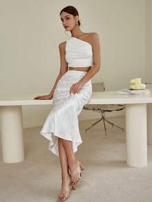 Sollinarry 基本款纯色修身中长裙，休闲街头风格，适合日常穿着，夏季 - 白色 - 查看 6