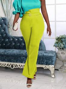 不對稱腰喇叭褲 - 青檸色 - 查看 1