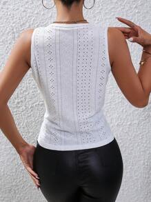 SHEIN Privé Top tank unicolor con bordado con ojal - Blanco - Ver 2