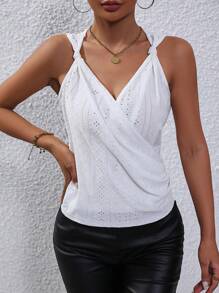 SHEIN Privé Top tank unicolor con bordado con ojal - Blanco - Ver 4