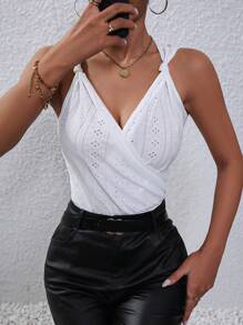SHEIN Privé Top tank unicolor con bordado con ojal - Blanco - Ver 6