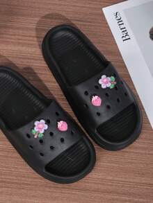 女性時尚鏤空防滑厚鞋底拖鞋適用於日常休閒穿戴,浴室,購物,海灘,製成的乙烯-乙酸乙烯共聚物材料適用於舒服的適合 - 黑色 - 查看 2