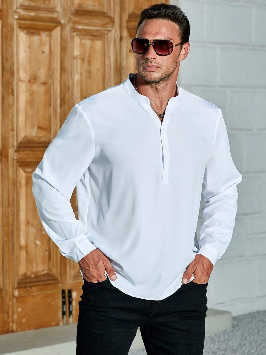 Manfinity Homme Men Plus Half Button Shirt - White - View 1