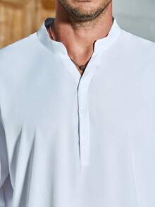 Manfinity Homme Men Plus Half Button Shirt - White - View 5