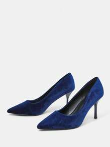 SheIn Belle Xanh Nhung Giáng sinh Cao gót Giày dép Đối với phụ nữ - Màu xanh lam - Xem 2
