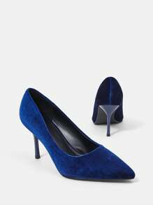 SheIn Belle Xanh Nhung Giáng sinh Cao gót Giày dép Đối với phụ nữ - Màu xanh lam - Xem 3