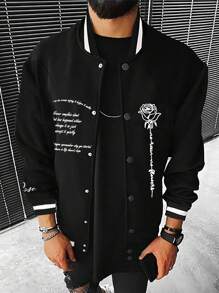Manfinity Homme Men Slogan Graphic Bomber Jacket - Black - View 3