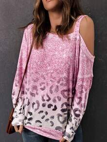 Felpe con stampa leopardo scollatura asimmetrica spalle cadenti