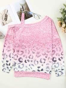 Felpe con stampa leopardo scollatura asimmetrica spalle cadenti