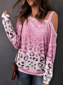 Felpe con stampa leopardo scollatura asimmetrica spalle cadenti