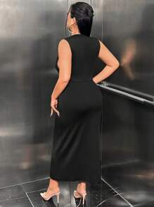SHEIN SXY Plus Solid Dress - Black - View 2