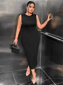 SHEIN SXY Plus Solid Dress - Black - View 4