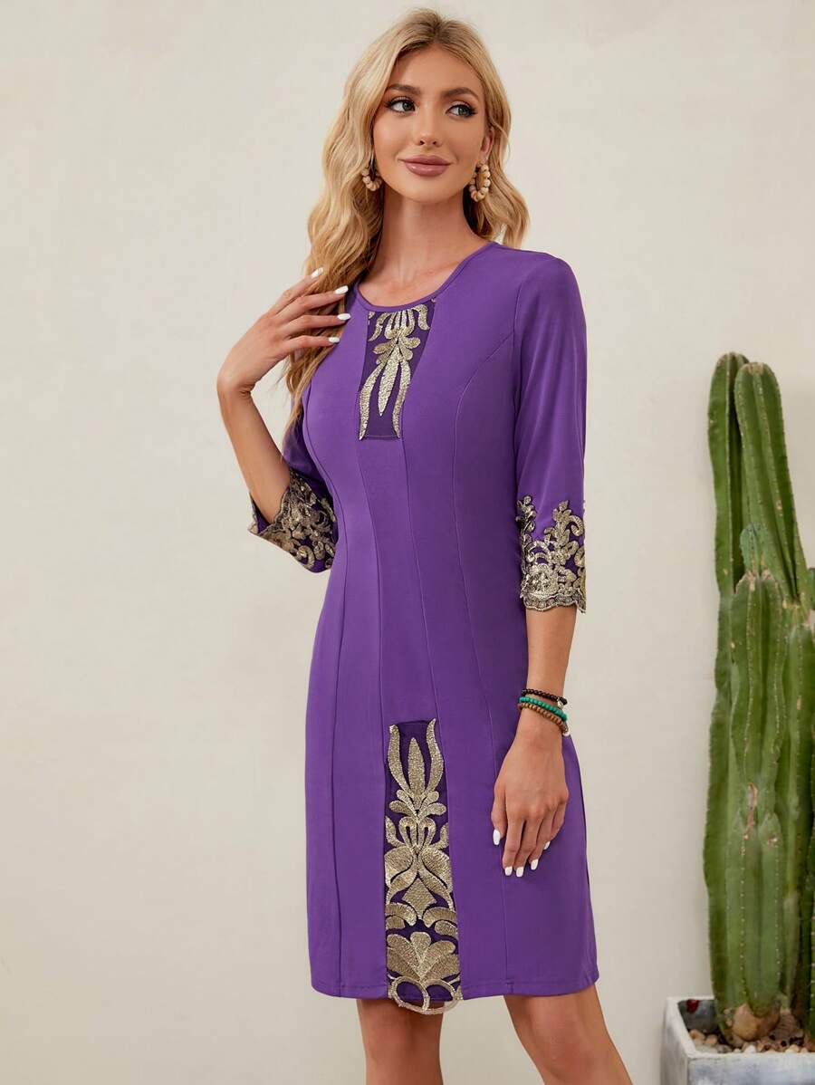 EMERY ROSE 圖案印花直筒洋裝 - 紫色 - 查看 1