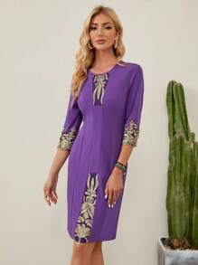 EMERY ROSE 圖案印花直筒洋裝 - 紫色 - 查看 5