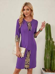 EMERY ROSE 圖案印花直筒洋裝 - 紫色 - 查看 6