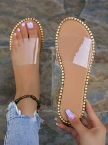 Của phụ nữ TPU trong suốt Dép đi trong nhà Với Dây đeo trong suốt - Màu Khaki - Xem 2
