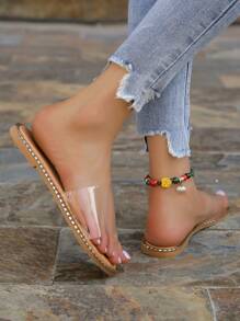 Của phụ nữ TPU trong suốt Dép đi trong nhà Với Dây đeo trong suốt - Màu Khaki - Xem 6