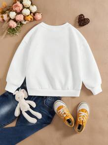 SHEIN Leap Crew Young Girl Letter & Cartoon Graphic Drop Shoulder Sweatshirt - White - View 2