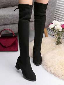 Women's Fashionable Boots With Simple Buckle & Chunky Heels - Black - View 3
