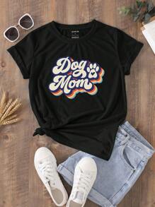 SHEIN LUNE Letter Graphic Tee - Black - View 1