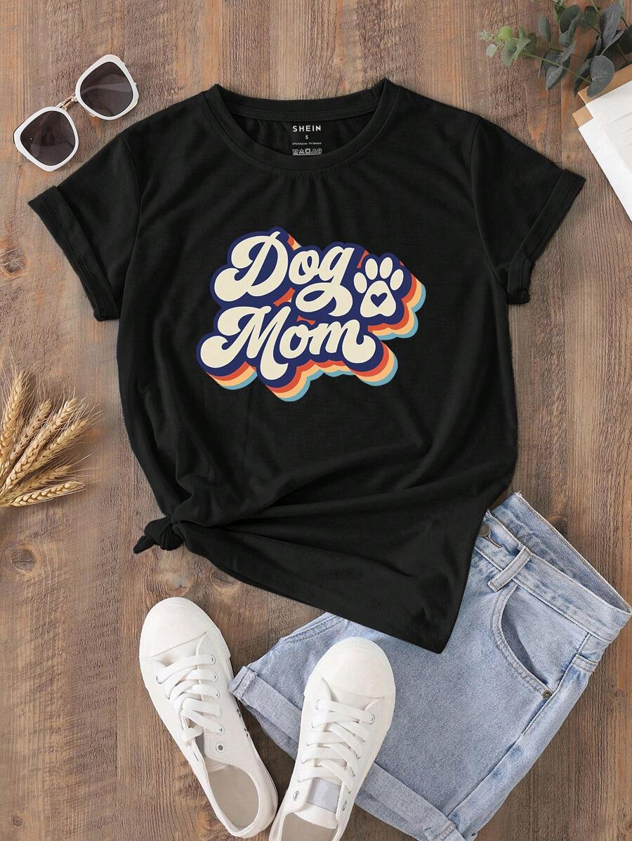 SHEIN LUNE Letter Graphic Tee - Black - View 1