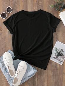 SHEIN LUNE Letter Graphic Tee - Black - View 2