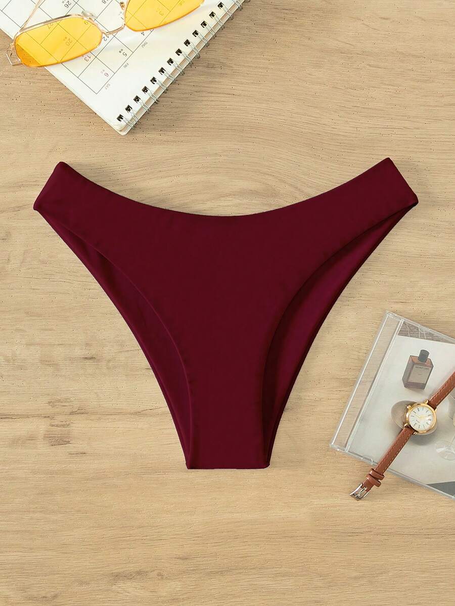 Chất rắn Cao eo Quần lót Bikini - Màu Đỏ Sâu - Xem 1