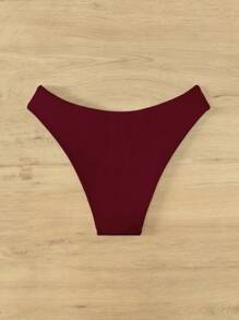 Chất rắn Cao eo Quần lót Bikini - Màu Đỏ Sâu - Xem 2