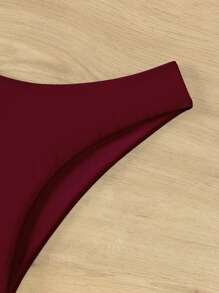Chất rắn Cao eo Quần lót Bikini - Màu Đỏ Sâu - Xem 4