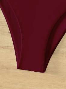 Chất rắn Cao eo Quần lót Bikini - Màu Đỏ Sâu - Xem 5