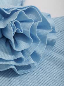 DAZY 素色立體花卉細節繞頸短上衣 - 藍色 - 查看 4