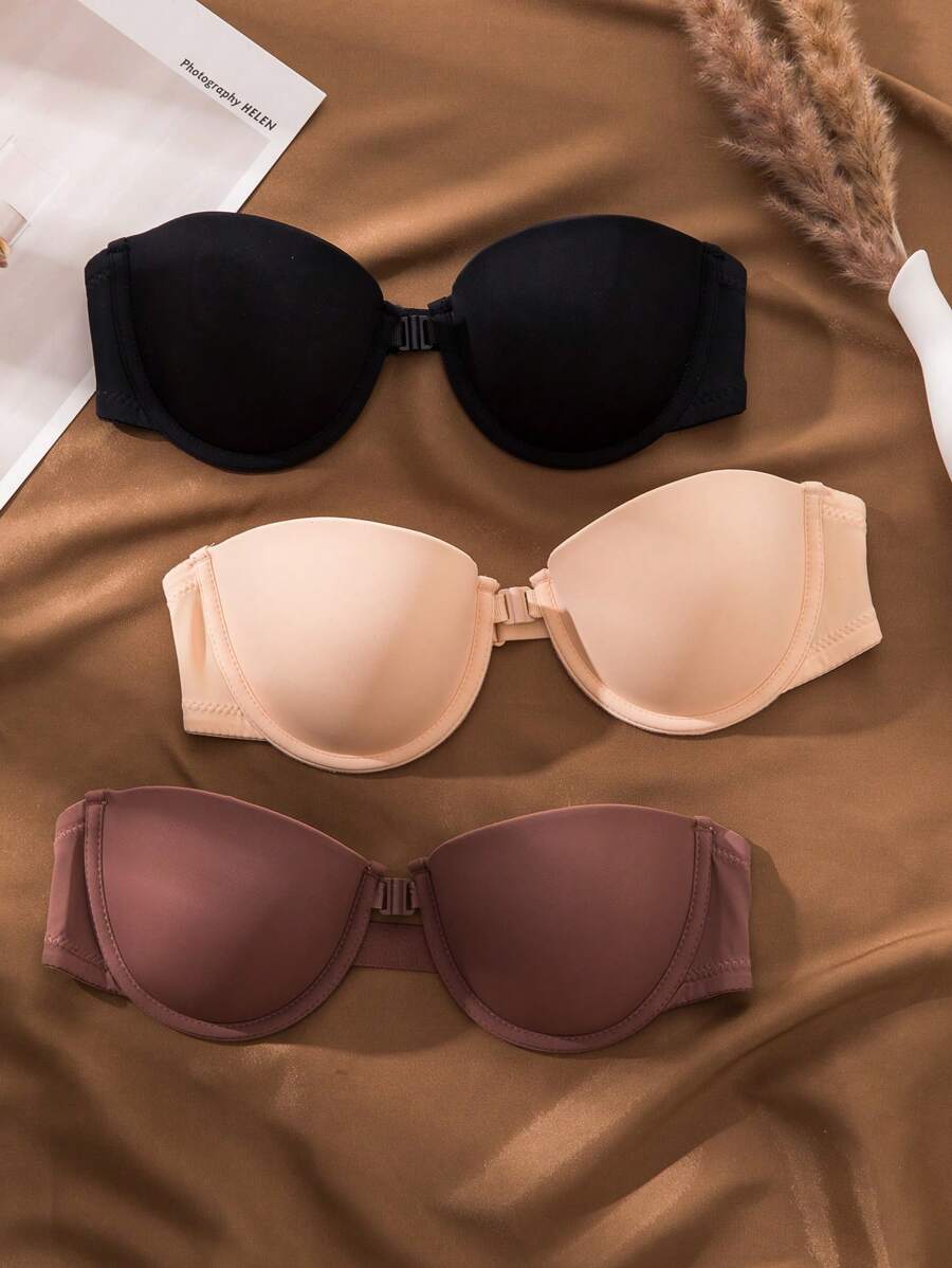 3入組素色鋼圈胸罩 - 彩色 - 查看 1