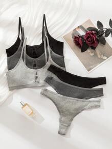 3對實色文胸和內褲套裝 - 彩色 - 查看 2