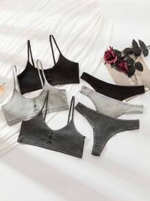 3對實色文胸和內褲套裝 - 彩色 - 查看 1