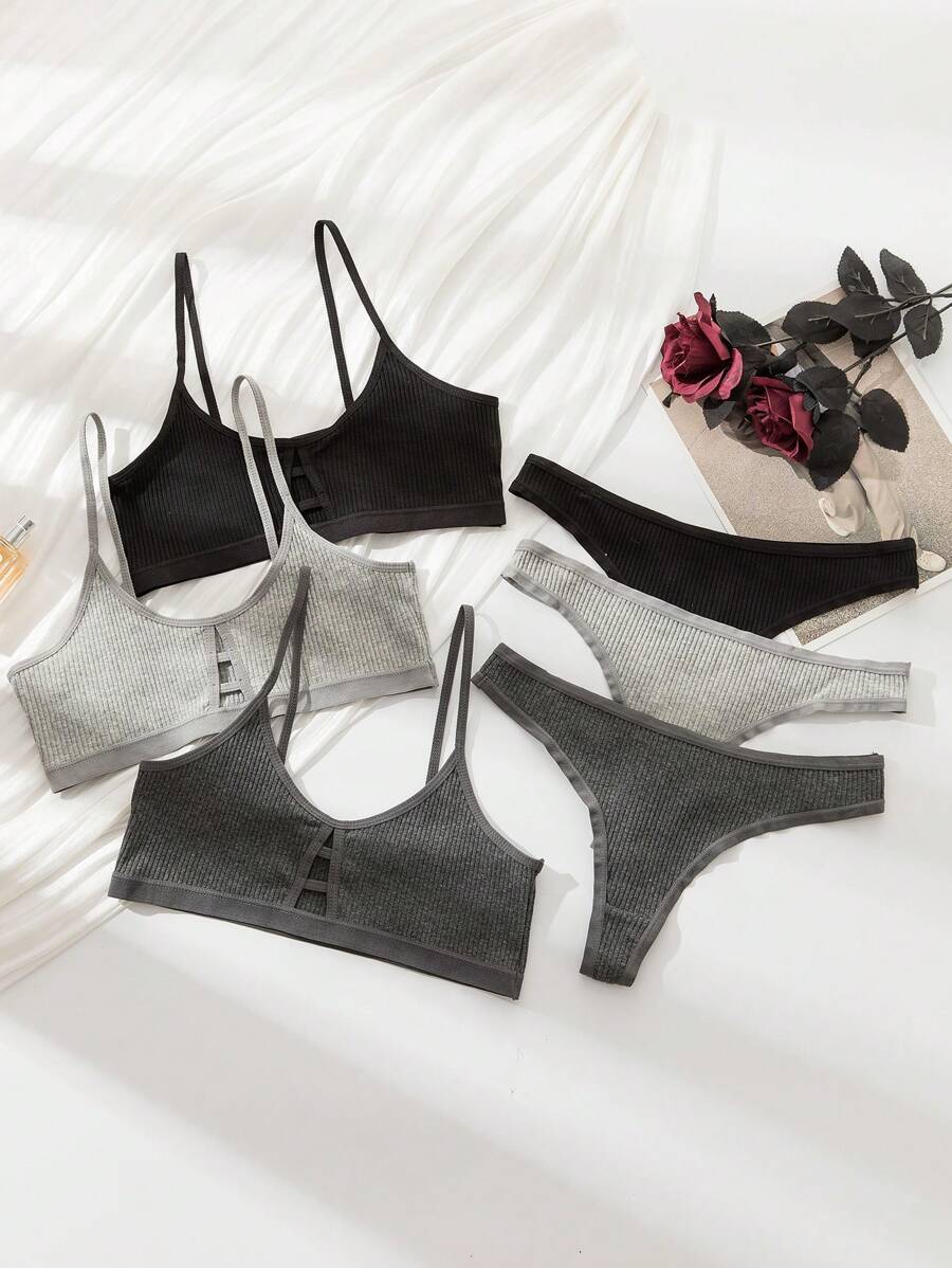 3對實色文胸和內褲套裝 - 彩色 - 查看 1