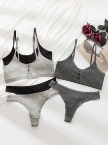 3對實色文胸和內褲套裝 - 彩色 - 查看 5