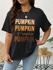 SHEIN Unity Plus Halloween Slogan Graphic Drop Shoulder Tee - Black - View 1